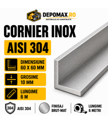 Cornier inox AISI 304, 60 x 60 x 10 mm, 6 metri